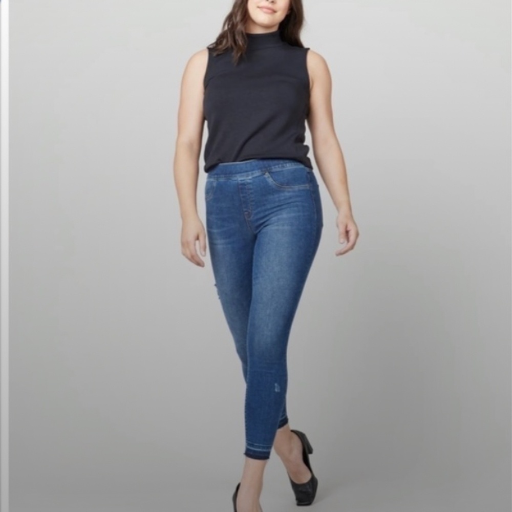 Spanx Distressed Ankle Skinny Jeans, Medium Wash Size Medium